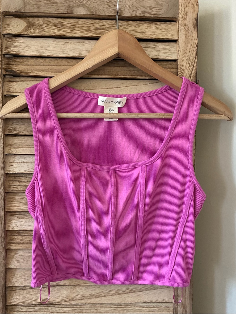 Happily Grey Magenta Pink Ribbed Corset Style Crop Tank Top Medium